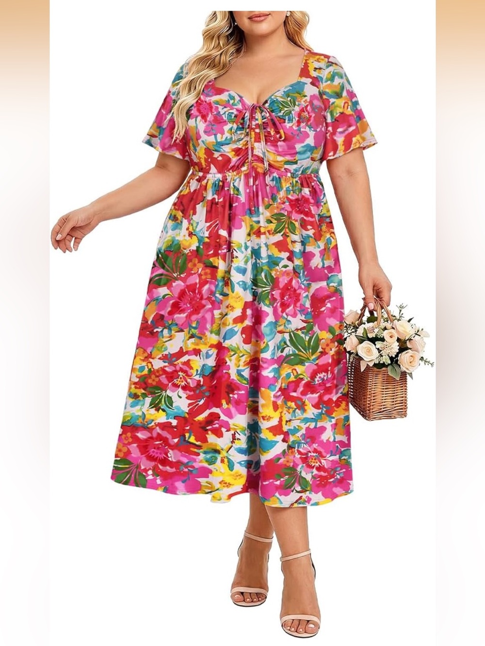 CARCOS Plus Size Curvy Women Short Sleeve Floral Boho Dress nwt 3XL